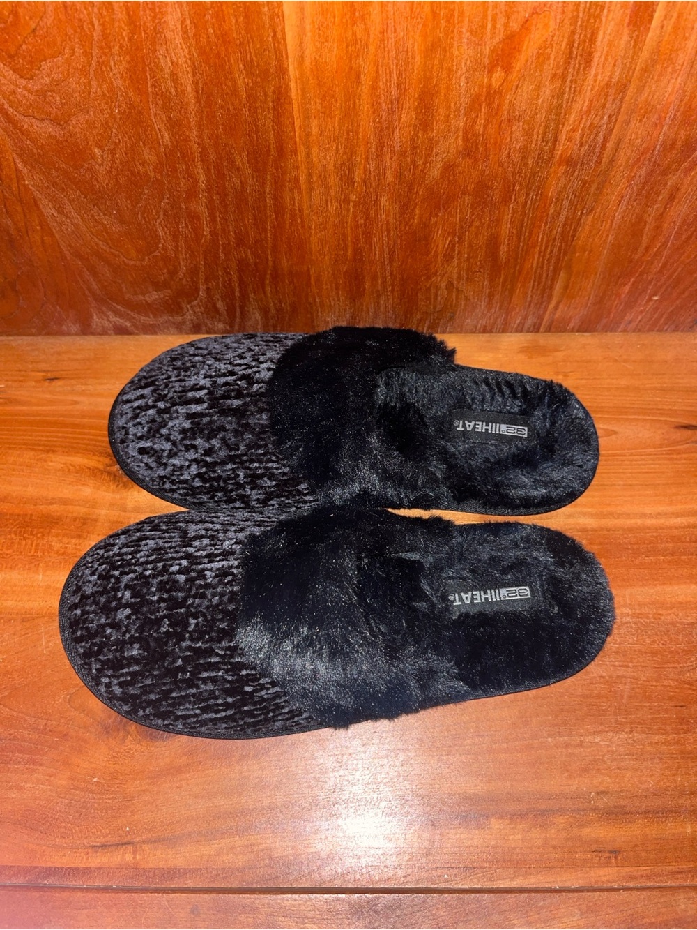 Black Plush Slide Slippers for Women